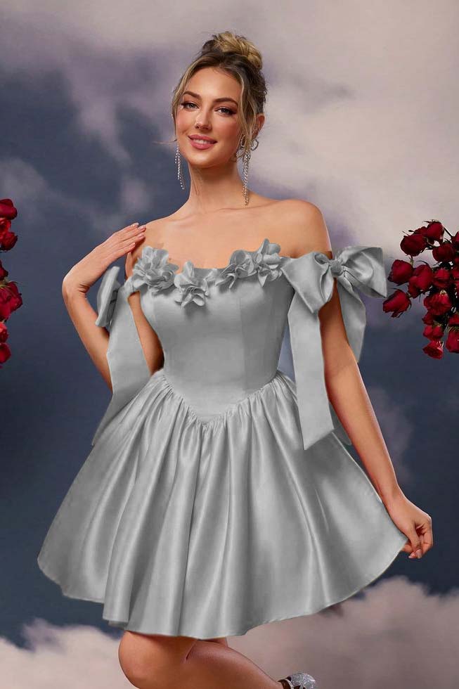 Off the Shoulder Graduation Dress Sleeveless Short A Line Cocktail Dress With Pleated