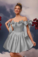 Off the Shoulder Graduation Dress Sleeveless Short A Line Cocktail Dress With Pleated