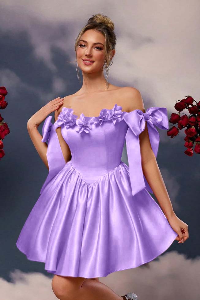 Off the Shoulder Graduation Dress Sleeveless Short A Line Cocktail Dress With Pleated