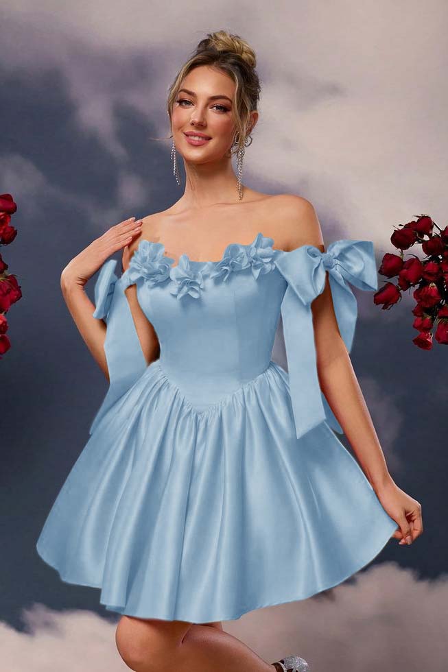 Off the Shoulder Graduation Dress Sleeveless Short A Line Cocktail Dress With Pleated