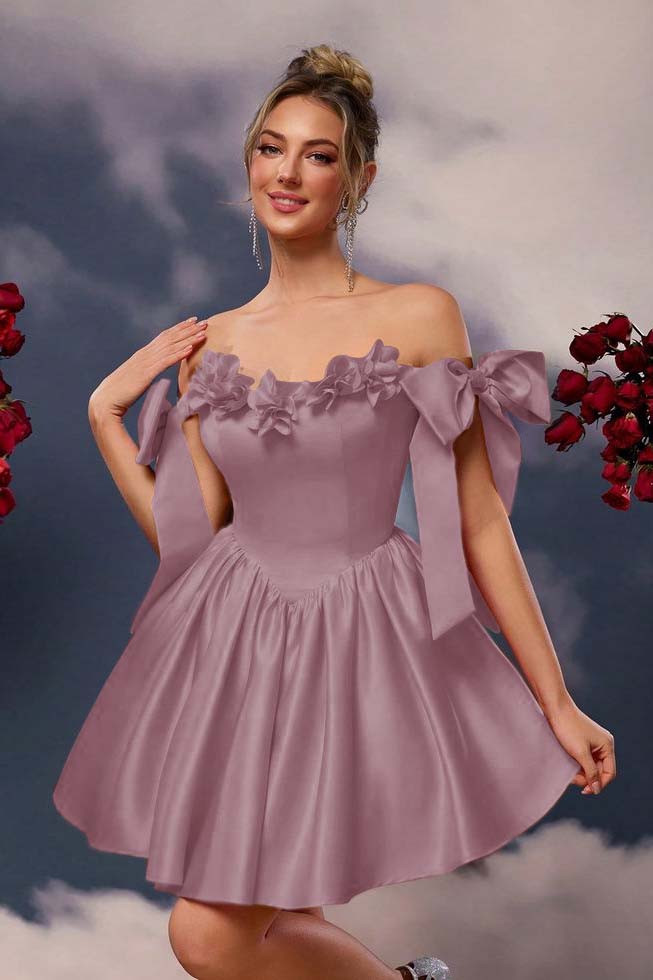 Off the Shoulder Graduation Dress Sleeveless Short A Line Cocktail Dress With Pleated