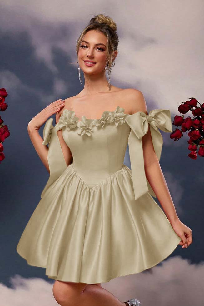 Off the Shoulder Graduation Dress Sleeveless Short A Line Cocktail Dress With Pleated