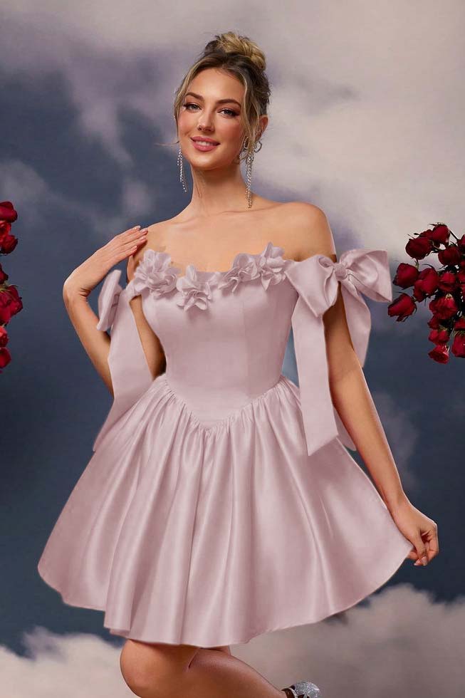 Off the Shoulder Graduation Dress Sleeveless Short A Line Cocktail Dress With Pleated