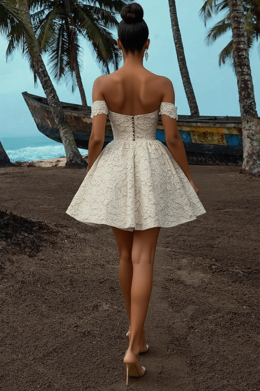 Off the Shoulder Graduation Dresses A Line Lace Short Cocktail Dresses