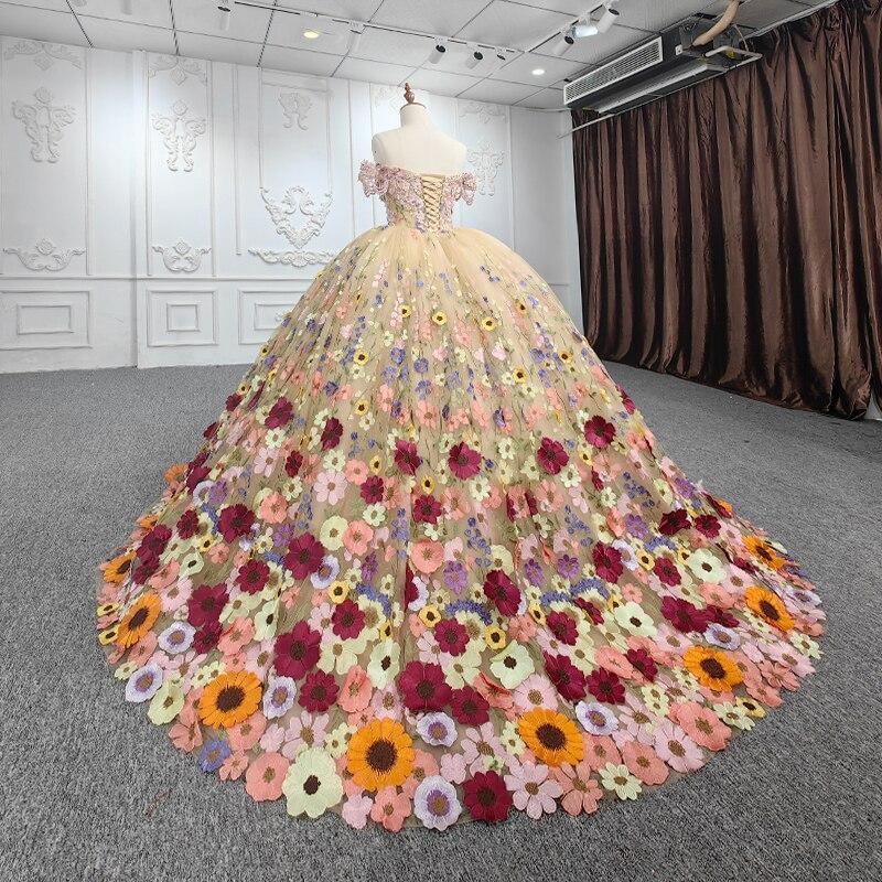 Off the Shoulder Quinceanera Dress Flower Ball Gown Sweet 16 Dress
