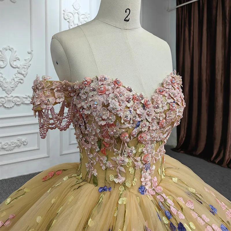 Off the Shoulder Quinceanera Dress Flower Ball Gown Sweet 16 Dress
