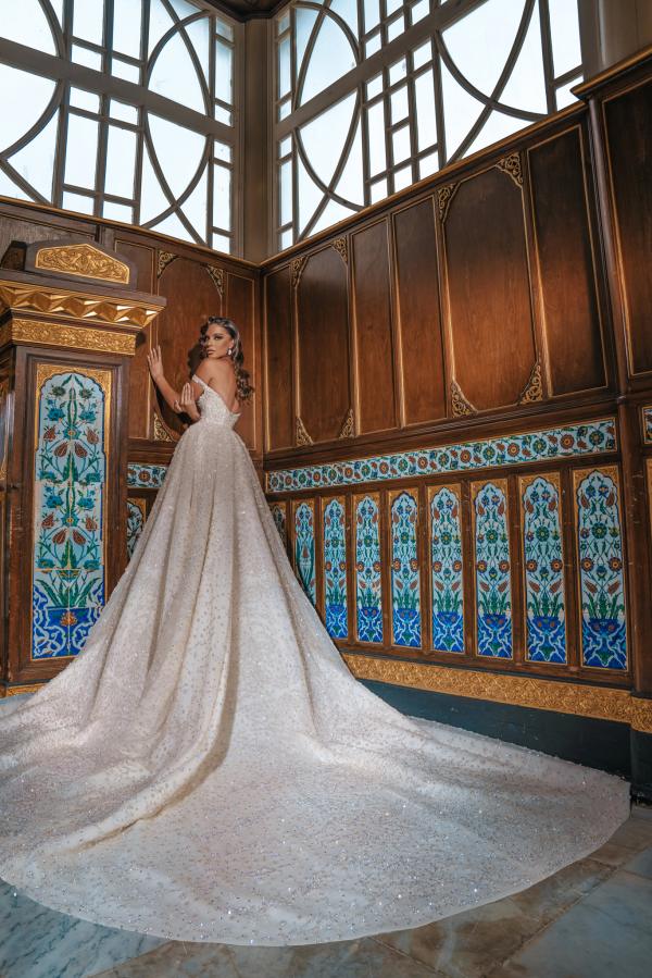 Off the Shoulder Sequined Long Wedding Dress with Slit