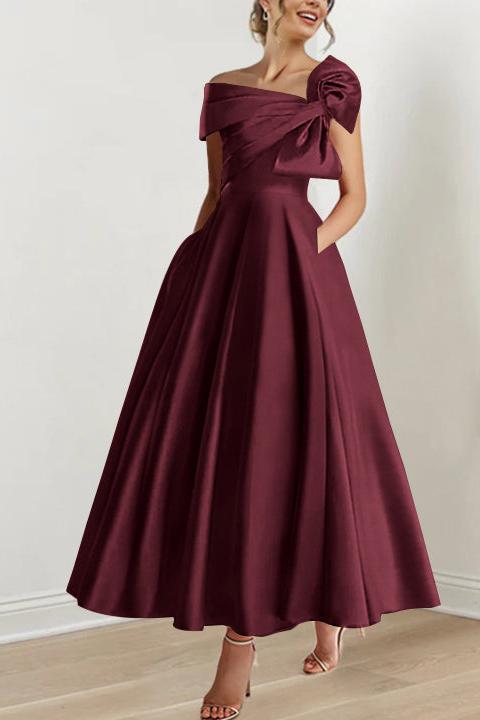 Off-the-Shoulder Sleeveless A-Line Princess Ankle-Length Mother of the Bride Dress with Bow(s)