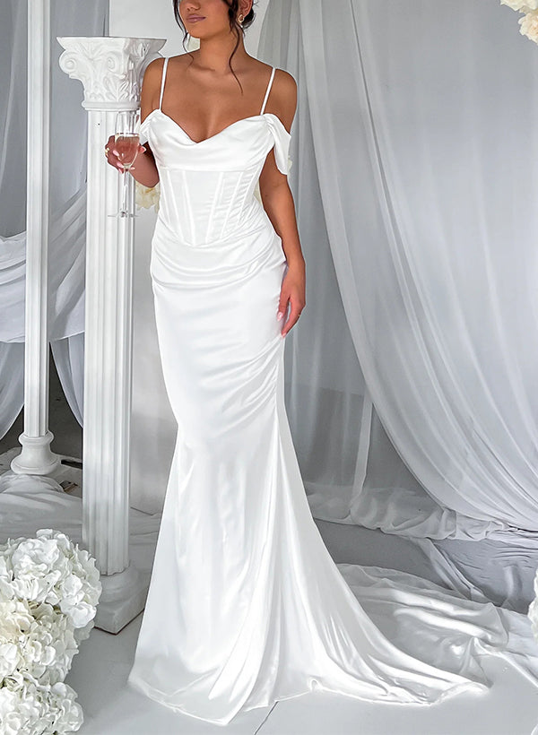 Off the Shoulder Sleeveless Satin Bridesmaid Dresses for Trumpet/Mermaid