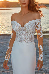 Off-the-Shoulder Sweep Train Beach Wedding Dress With Lace - Trumpet/Mermaid