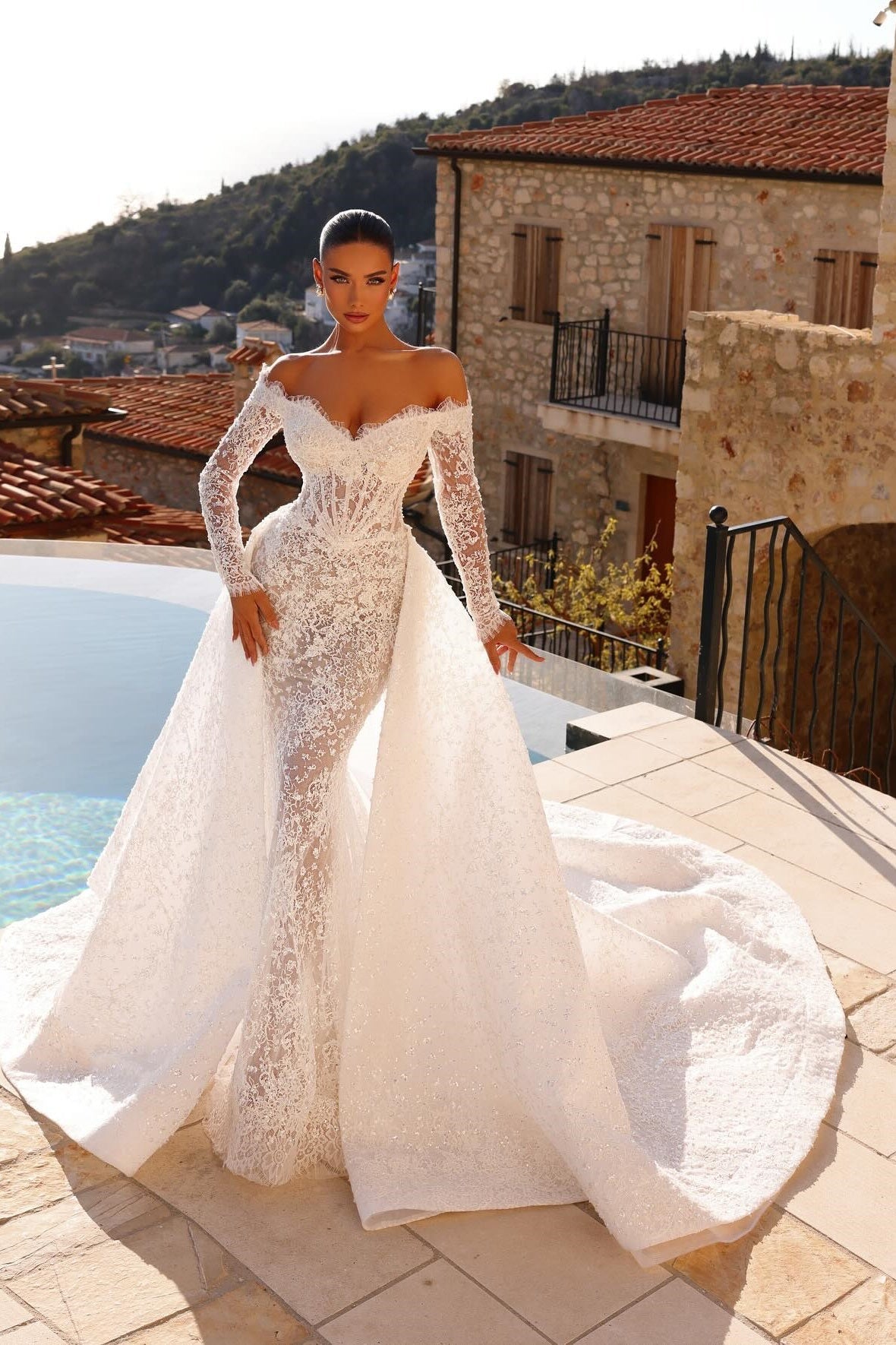 Dreamyannie Women Off the Shoulder Wedding Dress Long Sleeves Lace Appliqued Bridal Gown Dreamyannie UK Dreamyannie Women Off the Shoulder Wedding Dress Long Sleeves Lace Appliqued Bridal Gown Dreamyannie UK