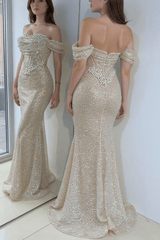 Off The Shoulder Prom Dresses Mermaid Sequined Evening Formal Dresses