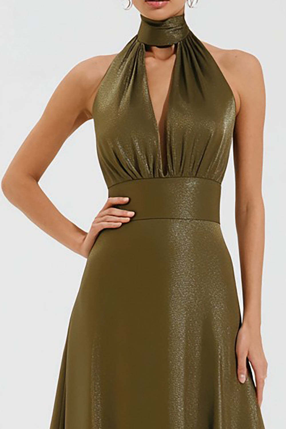 Olive A-Line High Neck Keyhole Long Prom Dress