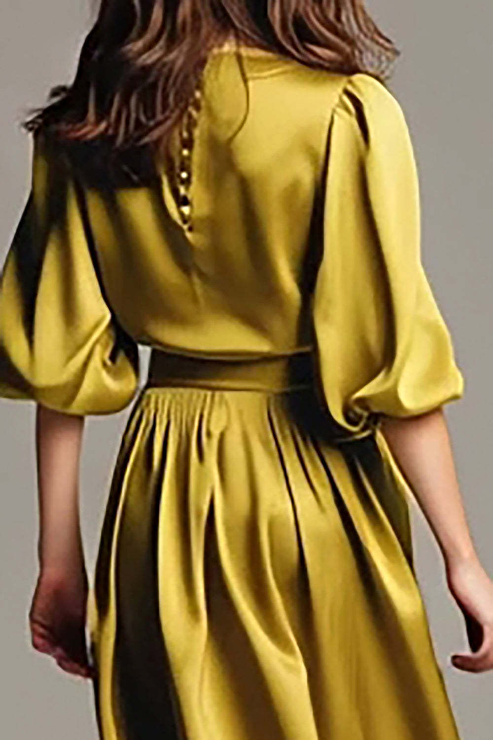 Olive Satin A-Line Long Evening Dress With Sleeves