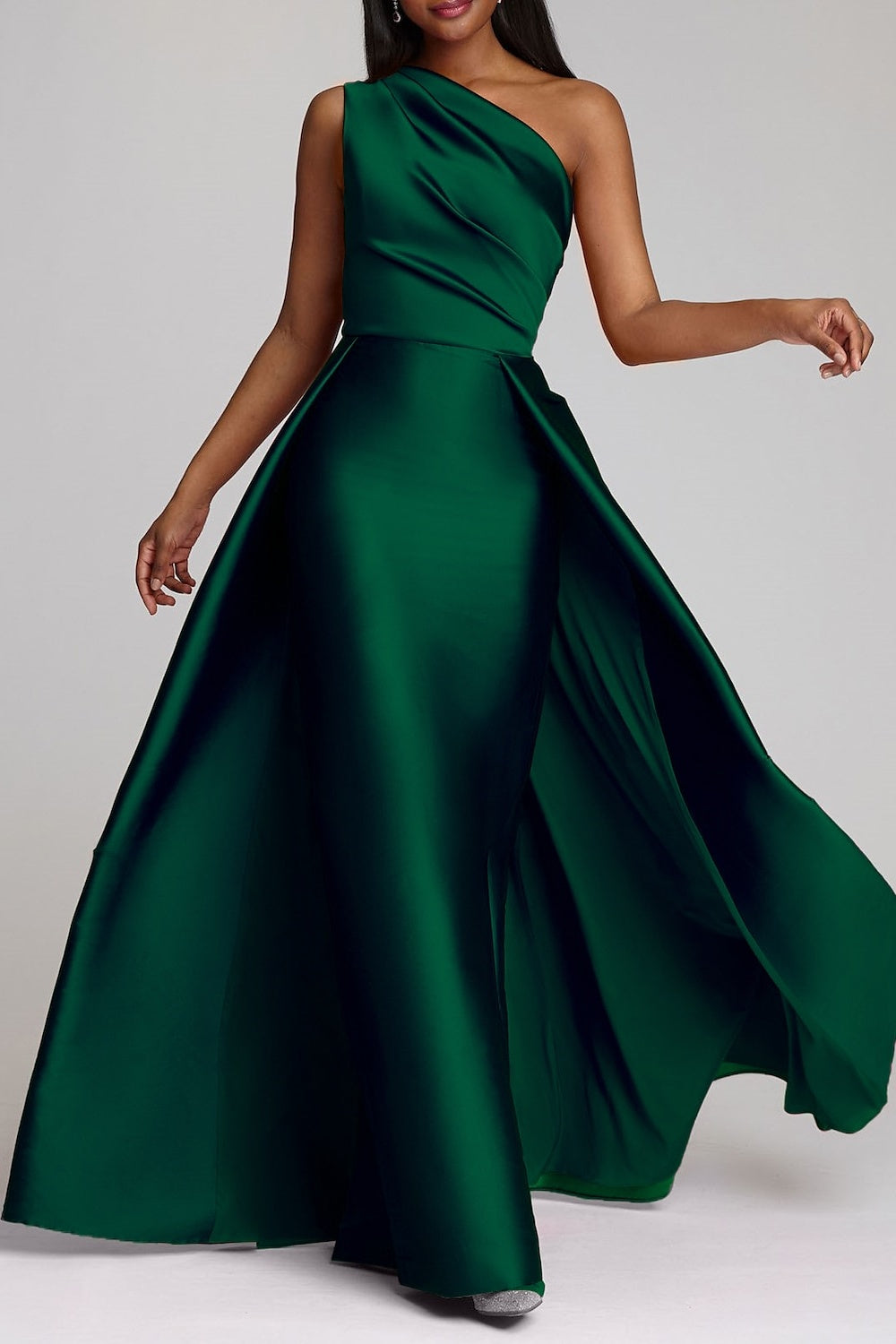 One Shoulder Bridesmaid Dress Fuchsia Wedding Guest Dress with Panel Train