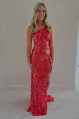 One Shoulder Coral Prom Dress Memriad Long Formal Dress With Slit
