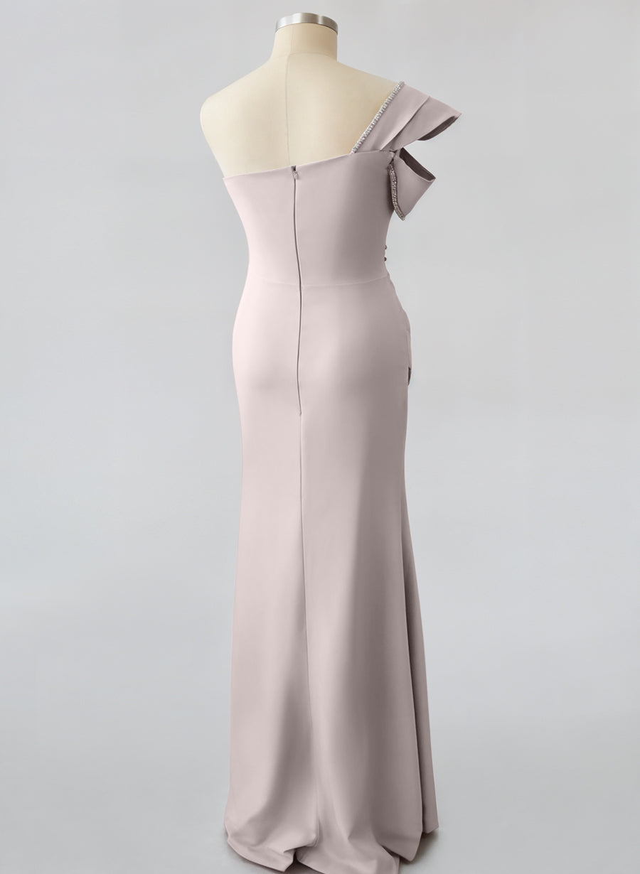 One Shoulder Elastic Satin Bridesmaid Dresses With Beading