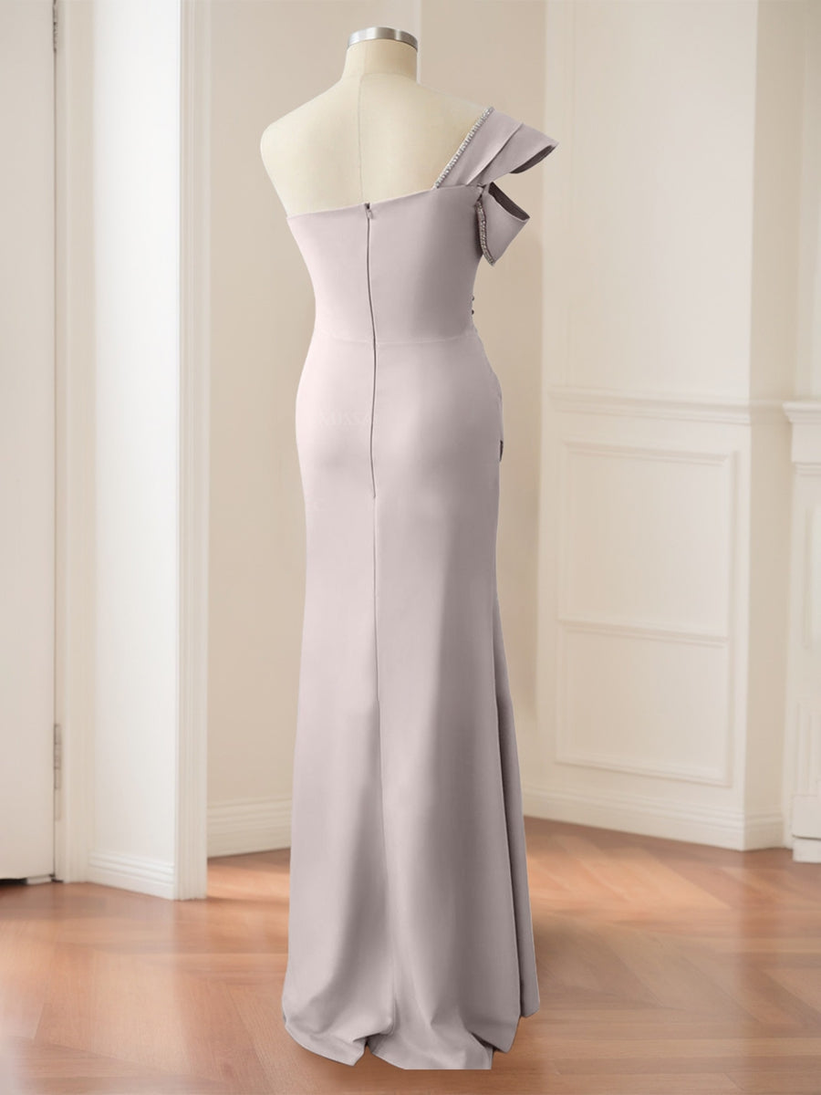 One-Shoulder Floor-Length Mermaid/Trumpet Mother of the Bride Gown with Side Split