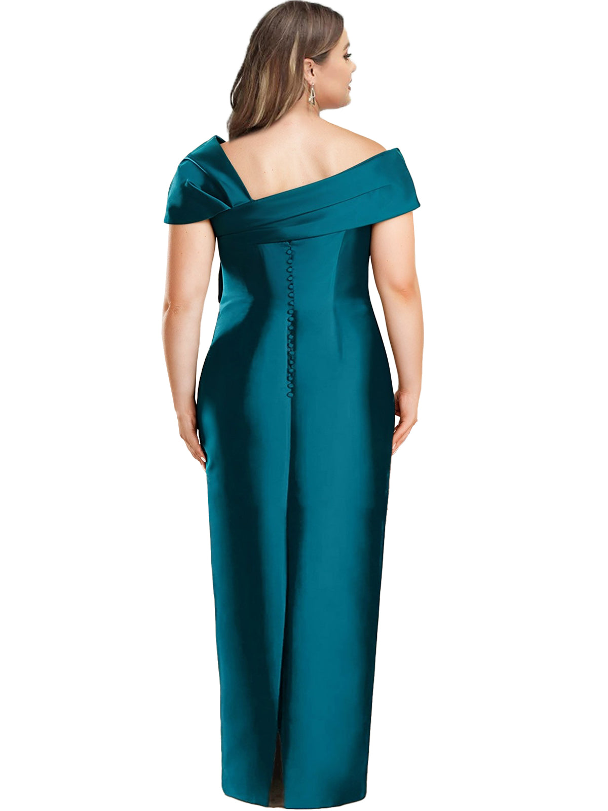 One-Shoulder Floor-Length Plus Size Mother of the Bride Sheath Dress with Bow