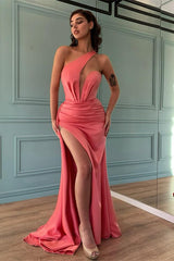 One Shoulder Mermaid Evening Dress with Slit