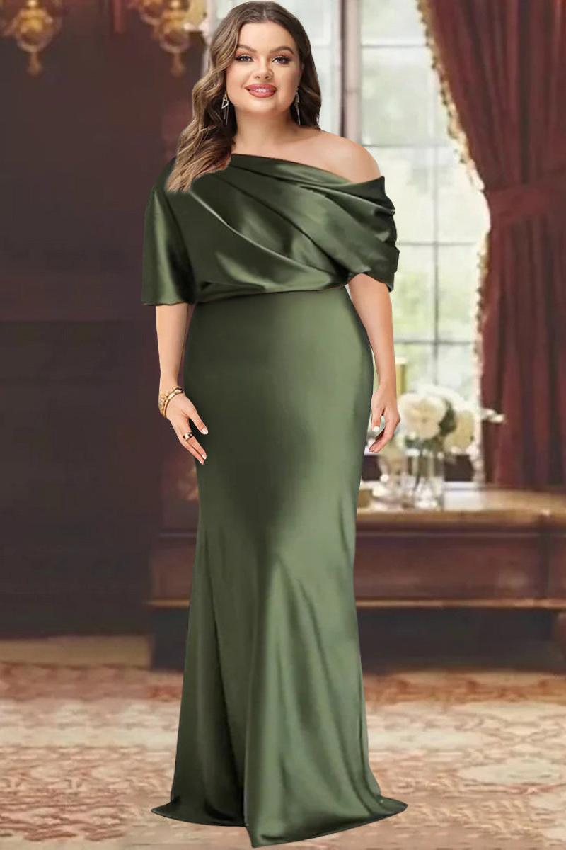One-Shoulder Plus Size Floor-Length Sheath Mother of the Bride Dress with Ruffles