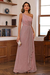 One-Shoulder Ruffled Floor-Length A-Line Mother of the Bride Dress