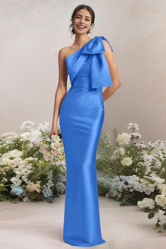 One Shoulder Satin Bridesmaid Dresses With Bows