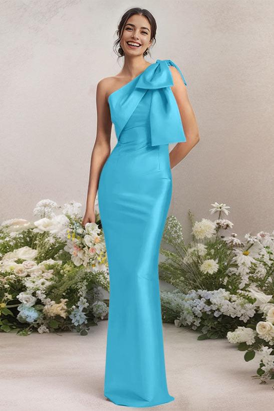 One Shoulder Satin Bridesmaid Dresses With Bows