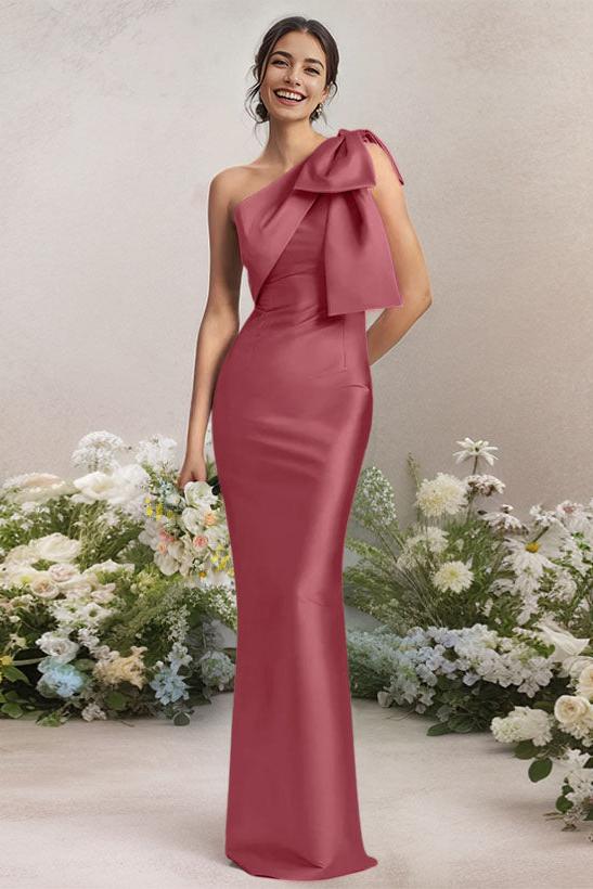 One Shoulder Satin Bridesmaid Dresses With Bows