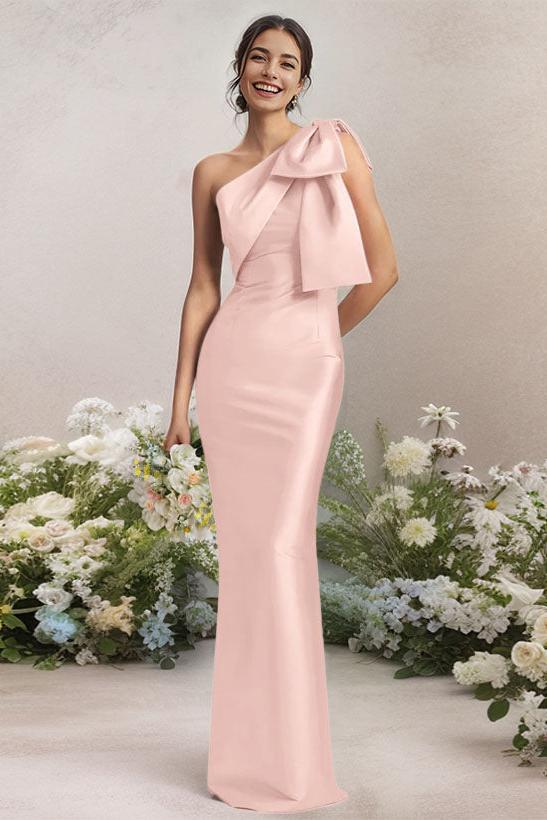 One Shoulder Satin Bridesmaid Dresses With Bows