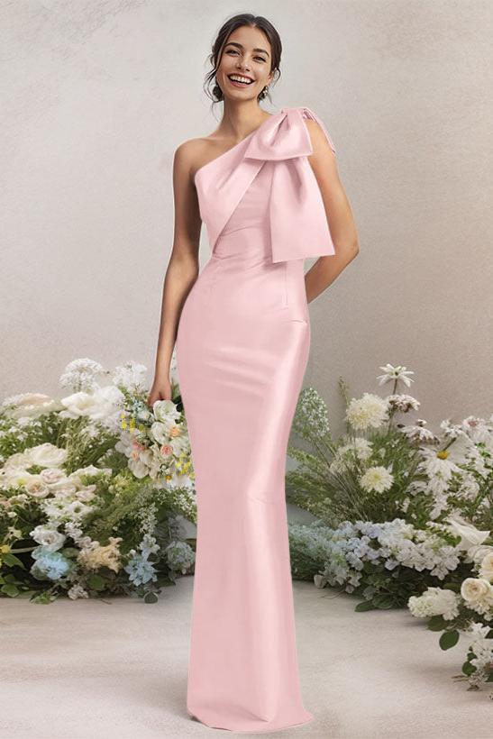 One Shoulder Satin Bridesmaid Dresses With Bows