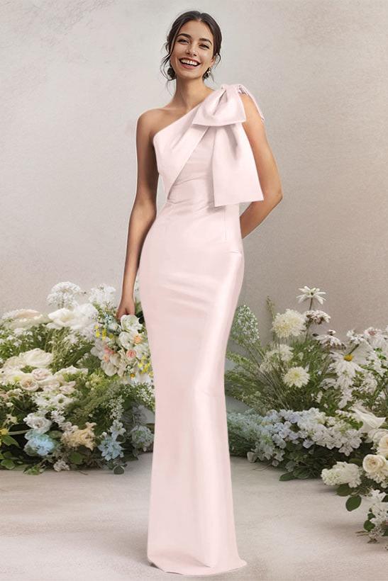 One Shoulder Satin Bridesmaid Dresses With Bows