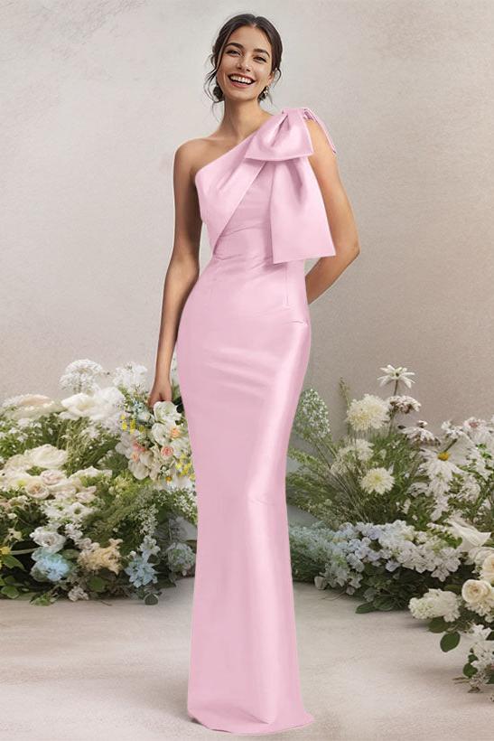One Shoulder Satin Bridesmaid Dresses With Bows