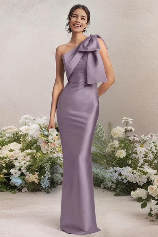 One Shoulder Satin Bridesmaid Dresses With Bows