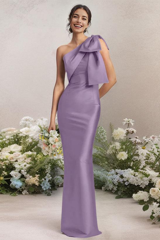 One Shoulder Satin Bridesmaid Dresses With Bows