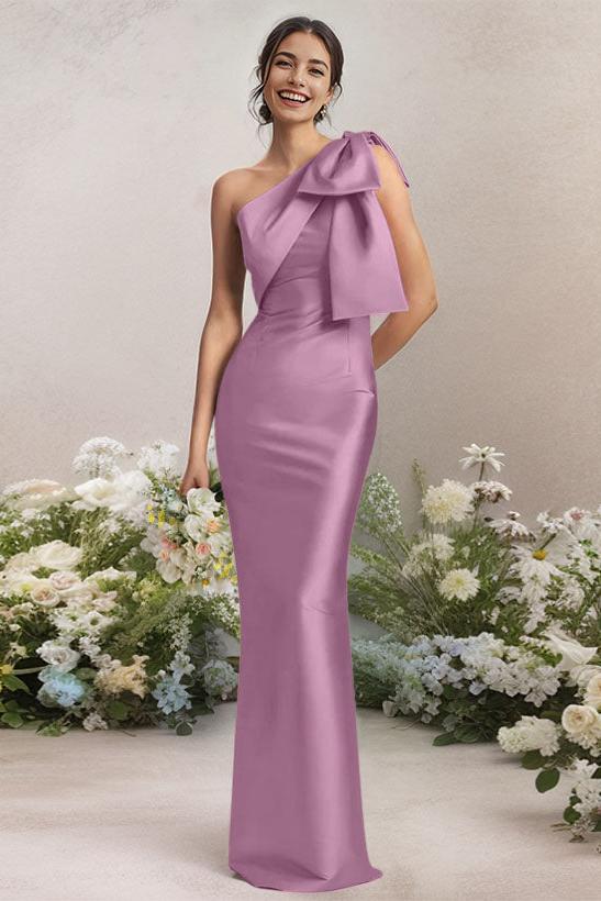 One Shoulder Satin Bridesmaid Dresses With Bows