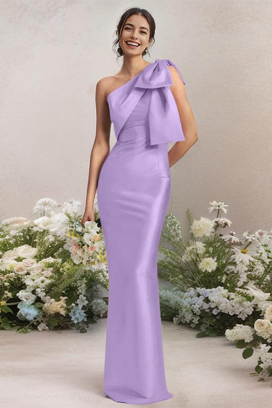 One Shoulder Satin Bridesmaid Dresses With Bows