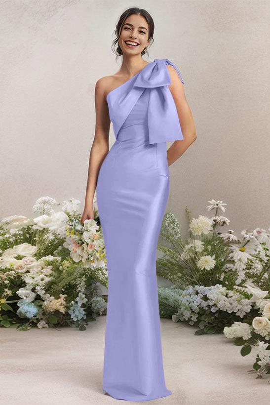 One Shoulder Satin Bridesmaid Dresses With Bows