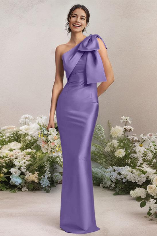 One Shoulder Satin Bridesmaid Dresses With Bows