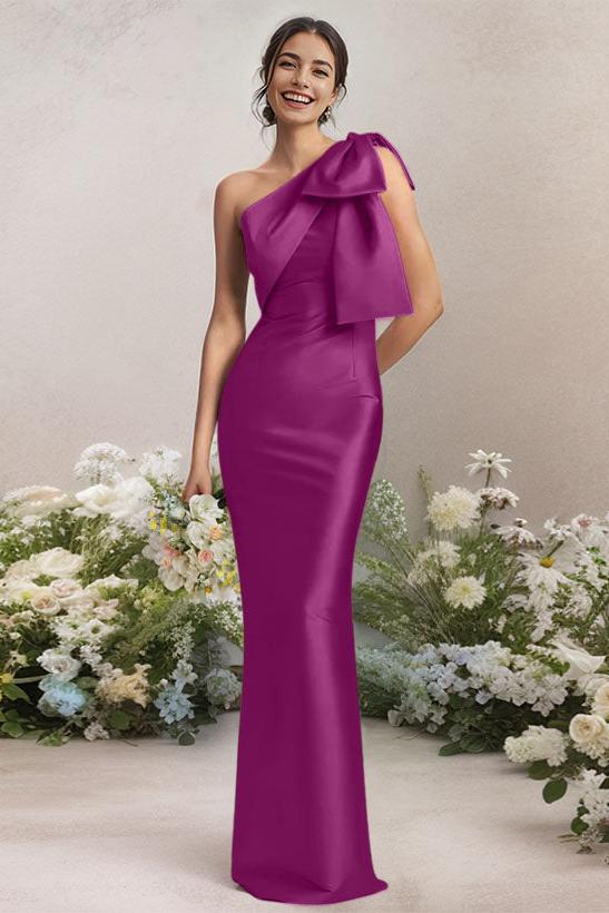 One Shoulder Satin Bridesmaid Dresses With Bows