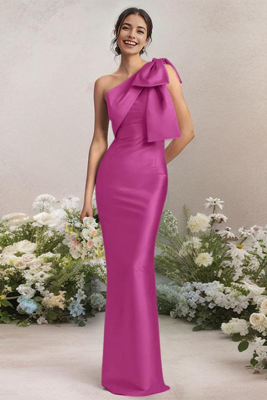One Shoulder Satin Bridesmaid Dresses With Bows
