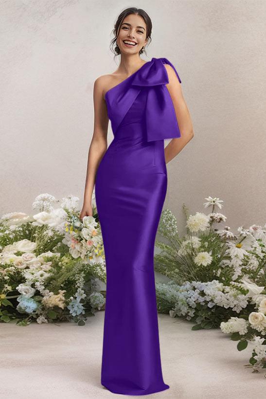 One Shoulder Satin Bridesmaid Dresses With Bows
