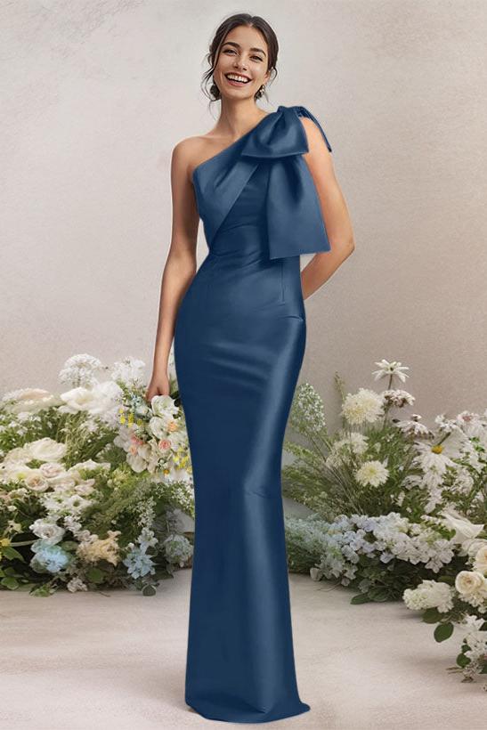 One Shoulder Satin Bridesmaid Dresses With Bows