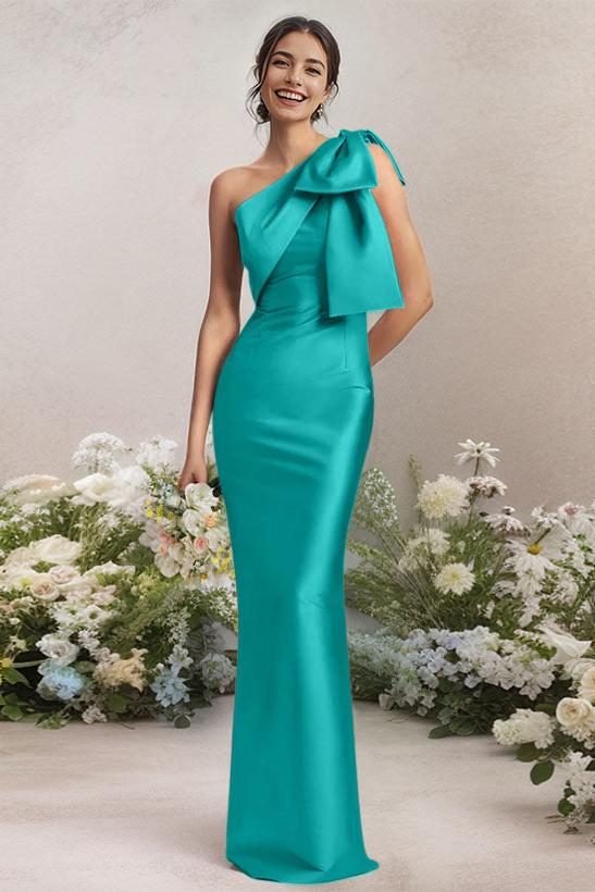 One Shoulder Satin Bridesmaid Dresses With Bows