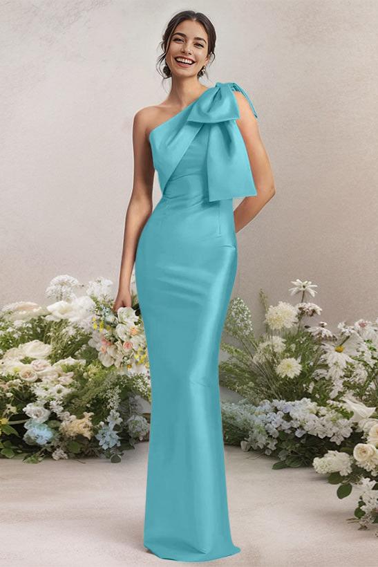One Shoulder Satin Bridesmaid Dresses With Bows