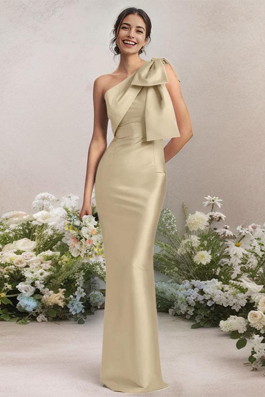 One Shoulder Satin Bridesmaid Dresses With Bows