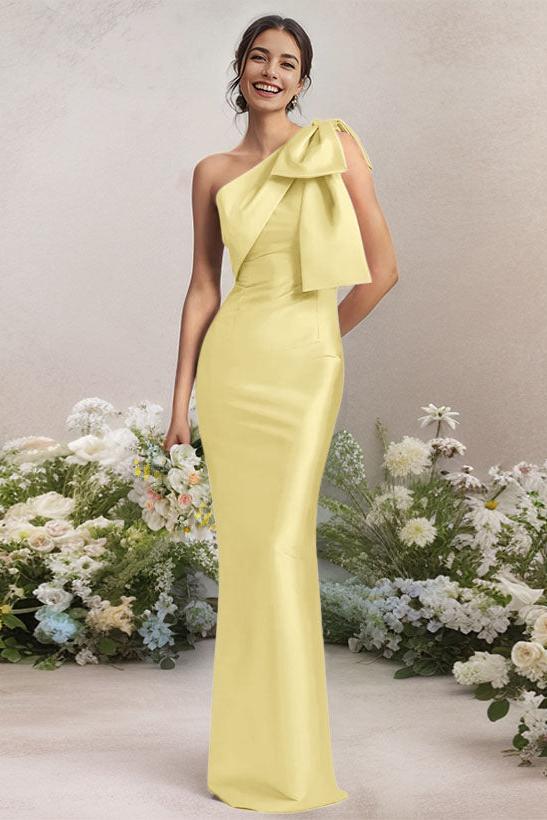 One Shoulder Satin Bridesmaid Dresses With Bows