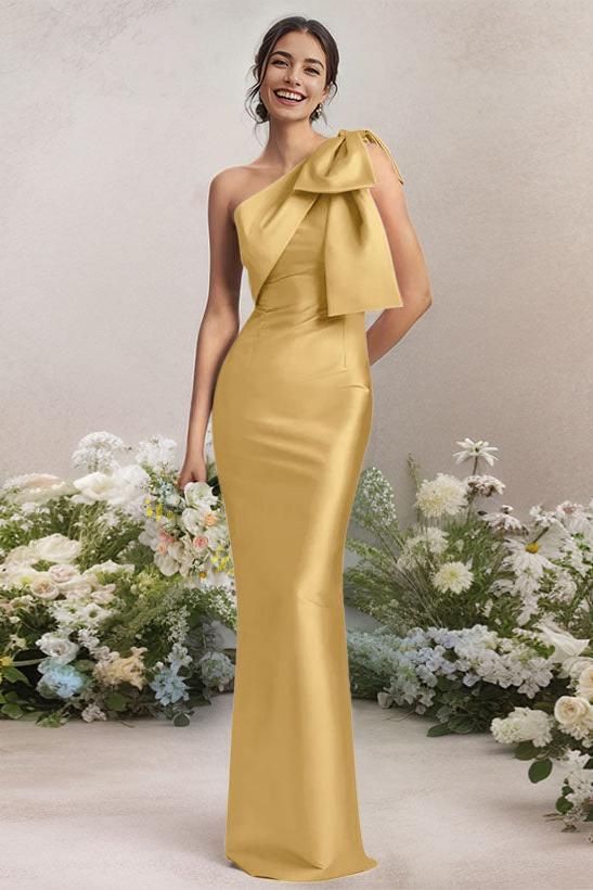 One Shoulder Satin Bridesmaid Dresses With Bows