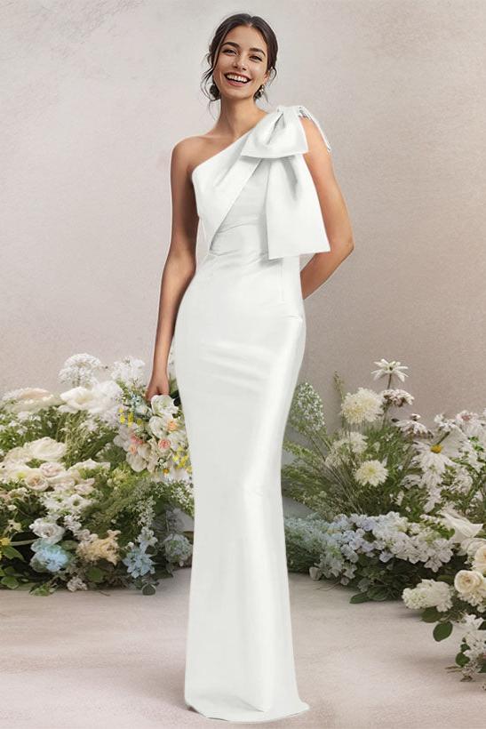 One Shoulder Satin Bridesmaid Dresses With Bows
