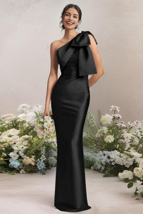 One Shoulder Satin Bridesmaid Dresses With Bows